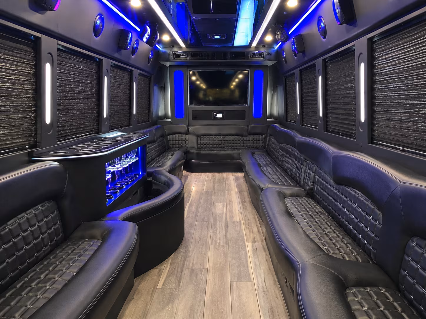 Bachelorette group inside a party bus serving Boston